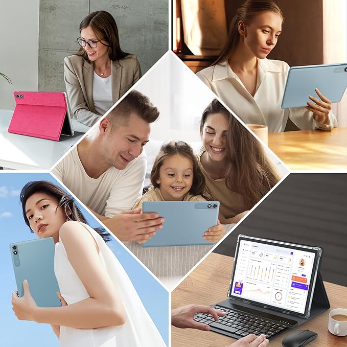 Android Tablet with Keyboard,10 inch Android 15 tablet, 24GB RAM 128GB ROM, 1TB Expand, Octa-Core, Widevine L1, 2.4G/5G WiFi, 8000mAh, Bluetooth, GMS, 2 in 1 Tablet with Case, Mouse, Stylus (Black)