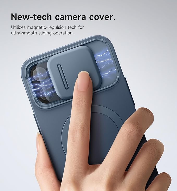 SURITCH for iPhone 13 Pro Max/12 Pro Max Case with Magnetic Camera Slide Cover and Adjustable Kickstand, Compatible with MagSafe, Shockproof Bumper Case Slim Protective Cover 6.7 Inch, Blue
