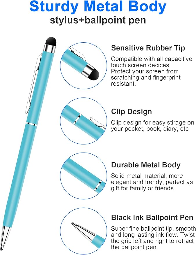 24 Pack Stylus Pens for Touch Screens innhom Stylus Pen for ipad iPhone Tablets Samsung and Black Ink Ballpoint Pens-2 in 1 Stylists Pens