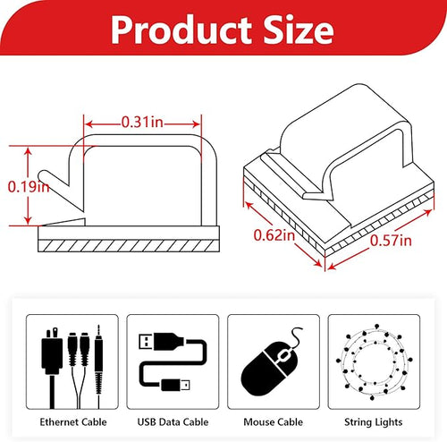 100PCS Cable Clips, Abnii Adhesive Wire Cord Organizer, Clear Glossy, Small