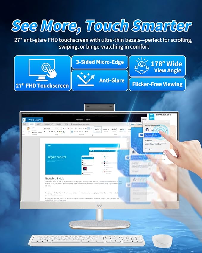 HP 27" All-in-One Desktop Computer - FHD Touchscreen | Intel Ultra 7‑155U | AI‑Enhanced Display, Facial Login | Privacy Pop‑Up Camera | Win 11 Pro, w/Accessories | 64GB DDR5 + 2TB SSD