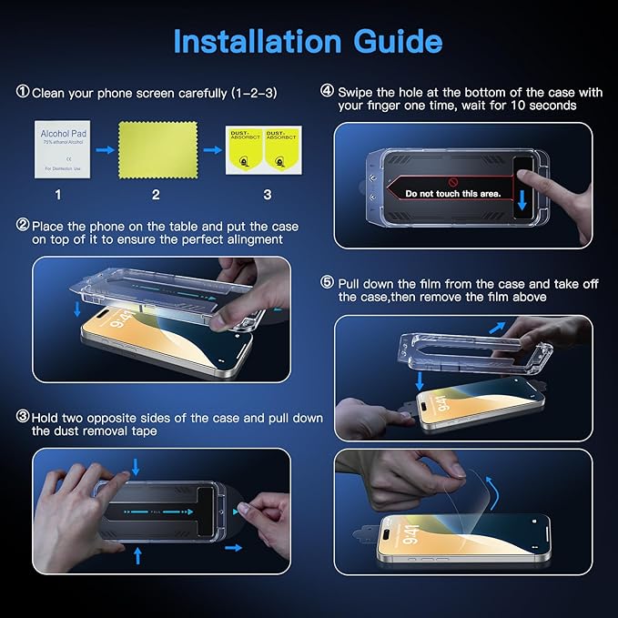 Uyiton Compatible with iPhone 16 Plus Screen Protector (Anti-Blue Light) - [Easy to Install] Shatterproof Full Coverage [Case Friendly] 9H Tempered Glass Screen Protector for iPhone 16 Plus, 2 Pack