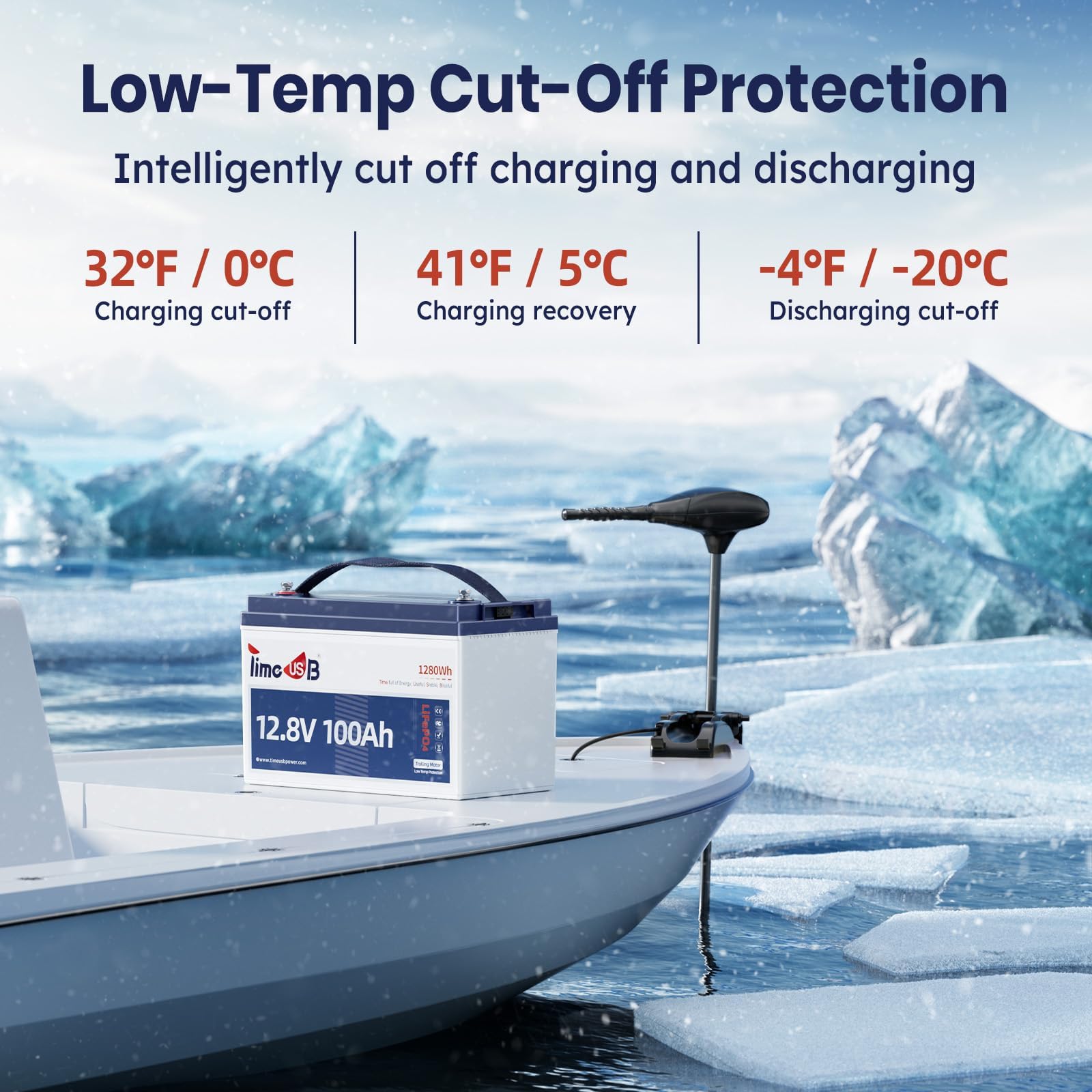 Timeusb 12V 100Ah Trolling Motors LiFePO4 Lithium Battery Group 31 with Low-Temp Protection, 15000 Deep Cycle Marine Batteries with 100A BMS Perfect for Marine,RV, Solar, Travel Trailer