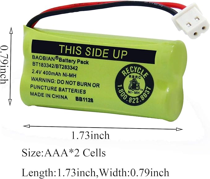BT183342/BT283342 2.4V 400mAh Ni-Mh BT166342/BT266342 BT162342/BT262342 Cordless Phone Pack CS6709 CS6609 CS6509 CS6409 EL52100 EL50003 (4 Pack)