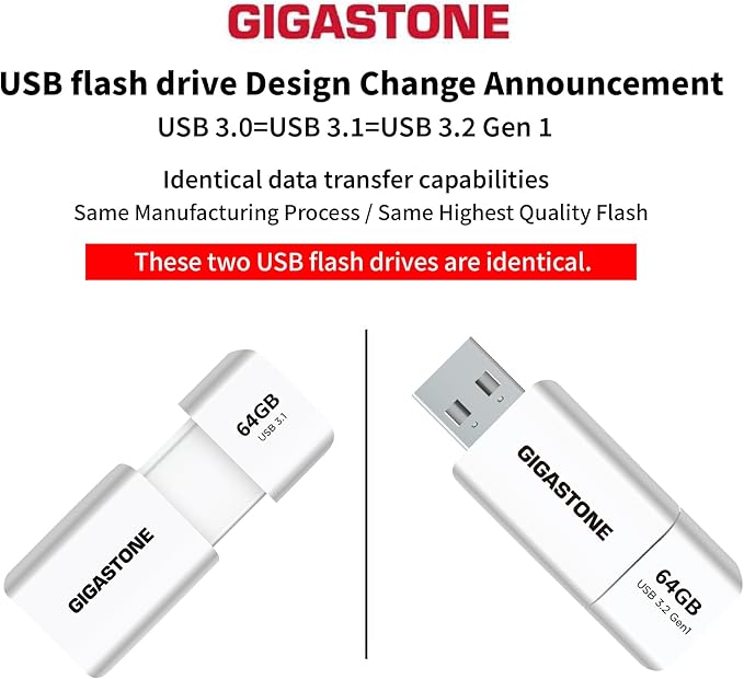 GIGASTONE 64GB Flash Drive (2 Pack) Z60 USB 3.2 Gen 1, 100MB/s Ultra Fast, Retractable Capless Slider Design, Data Storage, Backup for PC/Mac/TV/Car Audio, USB 2.0/3.0/3.1 Compatible