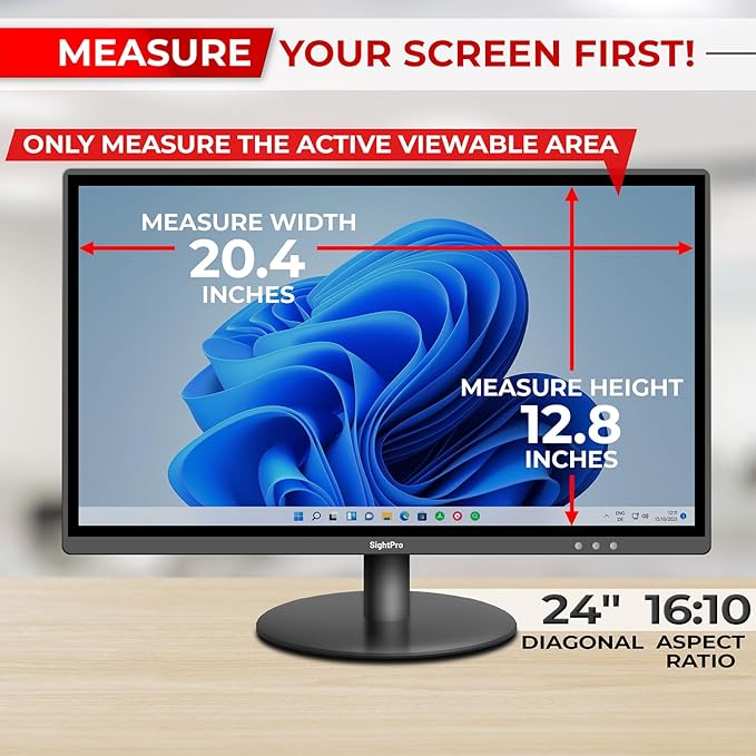 24 Inch 16:10 Computer Privacy Screen Filter for Monitor - Privacy Shield and Anti-Glare Protector