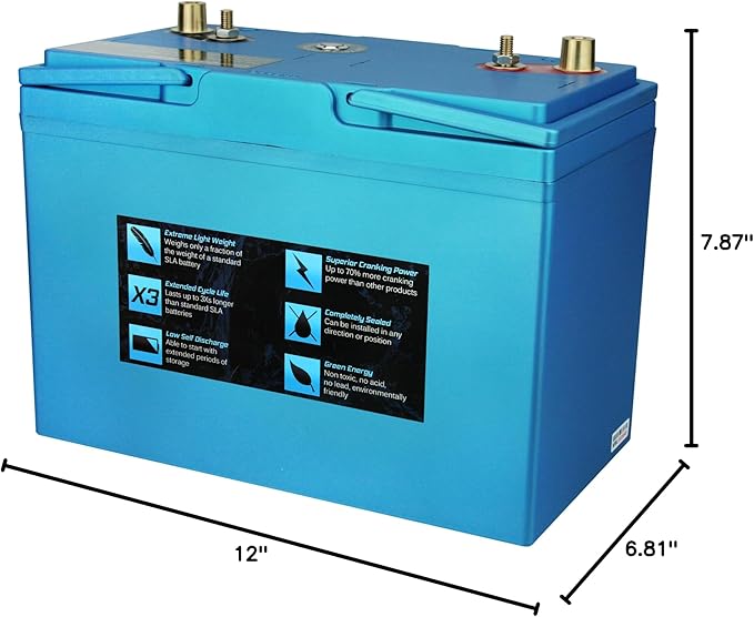 Deep Cycle Lithium Ion Marine Battery Group 27 Dual Terminal Replaces Optima D27M Blue Top 900CCA