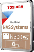 Toshiba N300 PRO 6TB Large-Sized Business NAS (up to 24 Bays) 3.5-Inch Internal Hard Drive - Up to 300 TB/Year Workload Rate CMR SATA 6 GB/s 7200 RPM 512 MB Cache - HDWG760XZSTB
