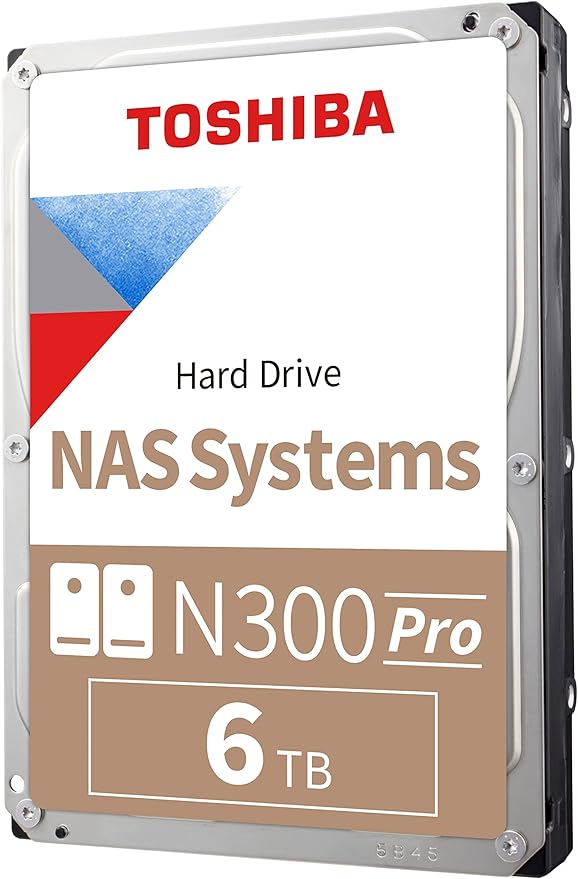 Toshiba N300 PRO 6TB Large-Sized Business NAS (up to 24 Bays) 3.5-Inch Internal Hard Drive - Up to 300 TB/Year Workload Rate CMR SATA 6 GB/s 7200 RPM 512 MB Cache - HDWG760XZSTB