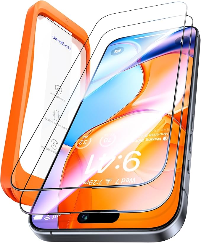 UltraGlass UNBREAK Top 9H+ Glass for iPhone 15 Pro Screen Protector [No.1 Military Grade Shatterproof & Longest Durable] Screen Protector 15 Pro Tempered Glass Full Coverage Easy Installation, 2 Pack