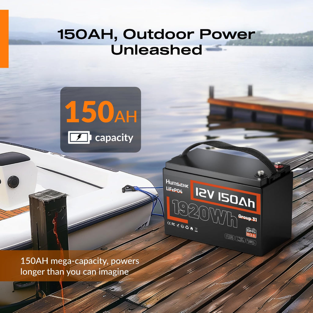 12V 150Ah LiFePO4 Lithium Battery BCI Group31 Bluetooth 2Pack,Built-in 110A BMS, Deep Cycle Battery for Solar, RV, Marine, Off-Grid Applications - 15000+ Life Cycles, Safe & Lightweight