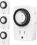 BN-LINK BND-60/U47 Indoor Mini 24-Hour Mechanical Outlet Timer, 3-Prong, 4-Pack