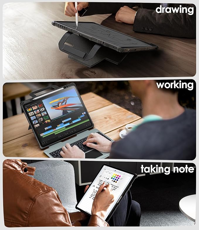 Nillkin Carry Go Keyboard Case for iPad Pro 13 inch (M4) 2024 with Handle, Rugged Case with Detachable Keyboard for iPad Pro 13, Magic Trackpad, 7 Colors Backlit, Camera Cover, Black