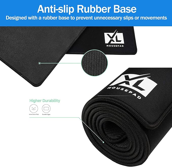 2XL Huge Extra Large Gaming Mousepad for Full Desk - Super Thick Nonslip Rubber Base and Waterproof Desktop Keyboard Extended Mouse Mat (Black, 2XL (36''x18''))