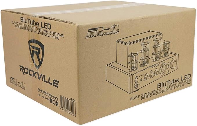 Rockville BluTube LED 70W Tube Amplifier Home Theater Stereo Receiver with Bluetooth, HDMI & Optical, Black with Blue Lights - Perfect for Audiophile Music, Home Theater & Gaming