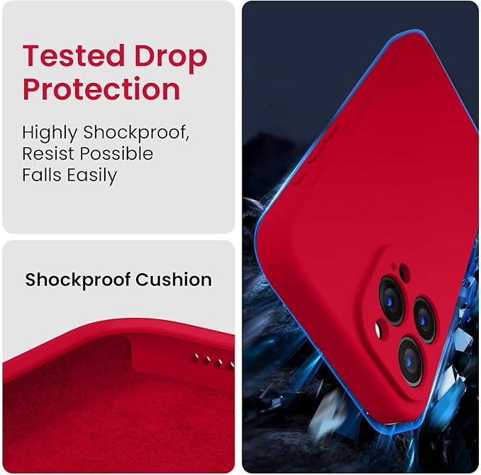 FireNova Designed for iPhone 15 Pro Case, Silicone Upgraded [Camera Protection] Phone Case with [2 Screen Protectors], Soft Anti-Scratch Microfiber Lining Inside, 6.1 inch, Deep Red