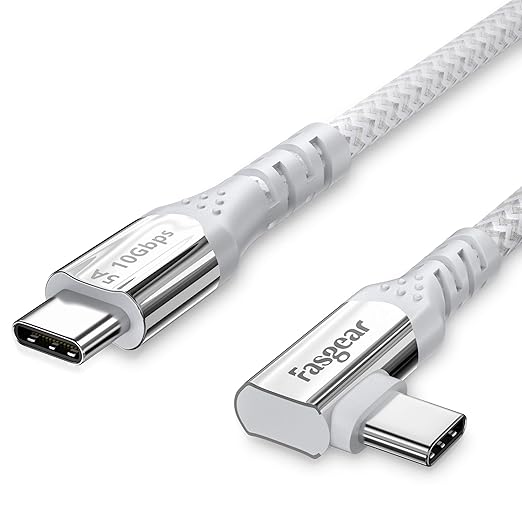 Fasgear 100W USB C to Type C 90 Degree Cable 3ft, USB 3.1 Gen 2 10Gbps Data 5A Power Delivery (PD) with E-Marker Compatible for Link,VR Headset,PD Docking Station,HHD,MacBook,4K Displays Grey