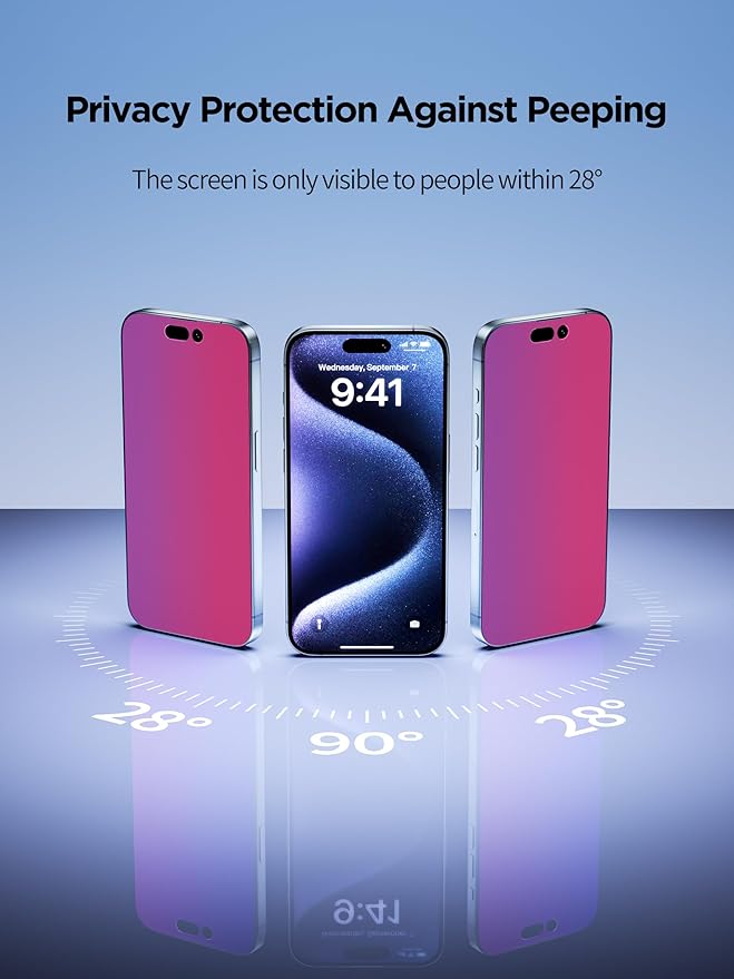 Compatible for iPhone 14 Pro Max Privacy Screen Protector Tempered Glass 6.7 Inch, Pink Gradient Anti Spy Anti Blue Light HD Easy Installation