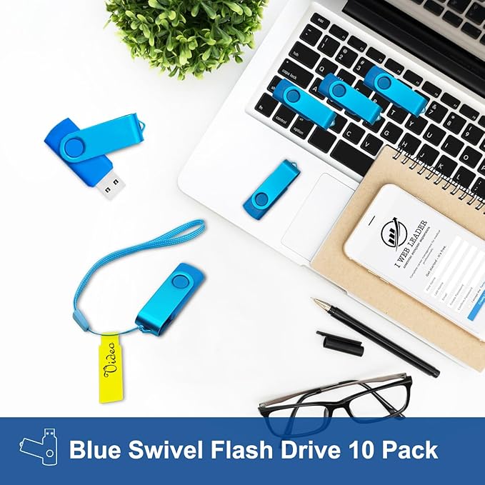 8GB Flash Drives 10 Pack Nicepicten 8 GB USB 2.0 Flash Drive Swivel Thumb Drive 8GB Memory Stick Zip Jump Drives Pendrive for Data Backup (Blue)