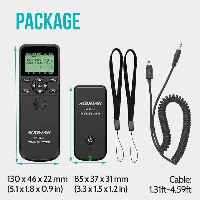 Wireless Shutter Camera Remote Intervalometer Timer Compatible with Nikon Z7, Z7-II, D750, D780, D7500, D7200, D5500, D5300, D610, D600, D90, P7700, P7800, P950; Replaces Nikon MC-DC2