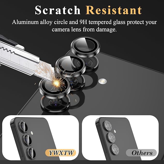 YWXTW Camera Lens Protector for Samsung Galaxy S24 / S23 / S23 Plus, [NOT for S24 Plus] 9H Tempered Glass Metal Individual Ring Camera Screen Protector for S24 Accessories (Black)