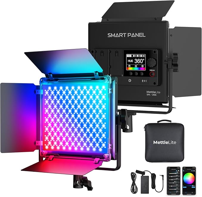 Mettlelite LS800C RGB Light Stick and Mettlelite SPL210C LED Video Light Full Color Video Light with APP Control 2800K-8000K CRI96 TLCI97 RGB CCT HSI Mode LED Light Bundle