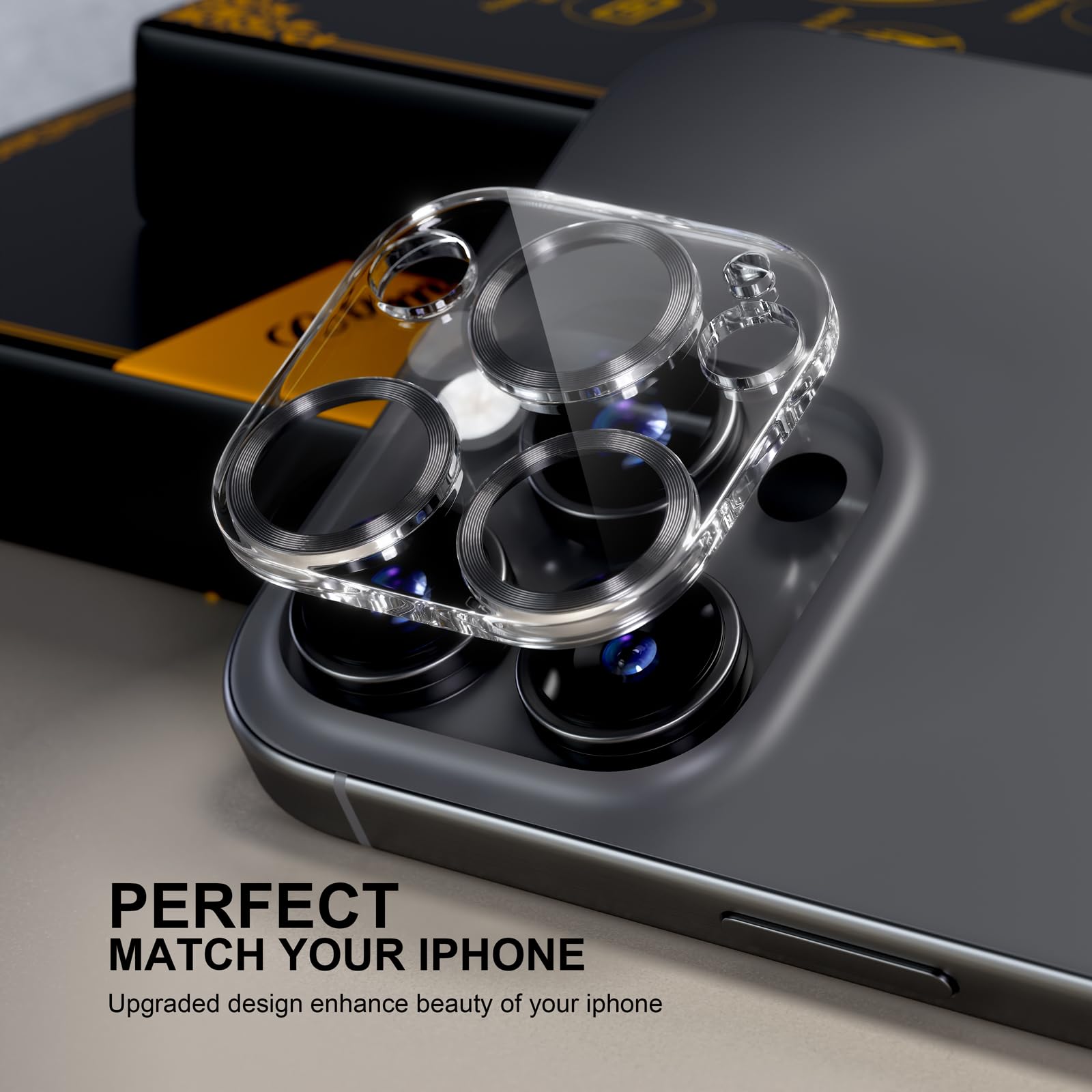 beuxece for 6 Pack iPhone 15 Pro/iPhone 15 Pro Max Camera Lens Protector [Drop Protection] [Case Friendly] [Easy Installation] 9H Tempered Glass Camera Screen Protector Cover, CD Black