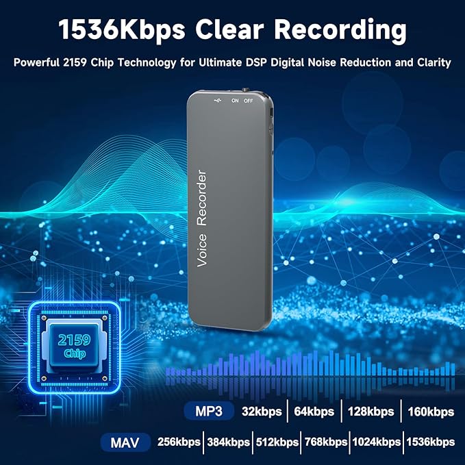 128GB(1800Hrs) Howabo Voice Activated Recorder with Playback, 40Hrs Recording Device with Metal Housing, 1536Kbps Digital Voice Recorder with USB-C for Interviews Personal Memo