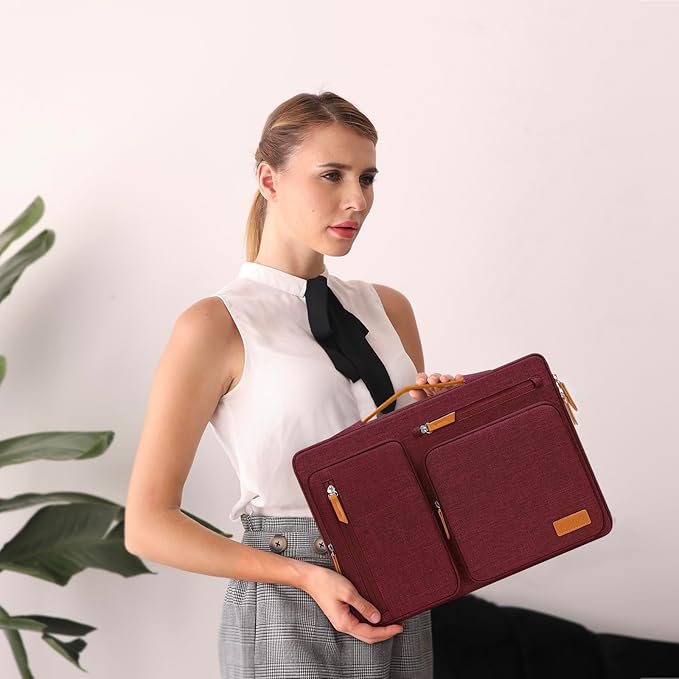 MOSISO 360 Protective Laptop Case 16 inch, 15-15.6 inch Laptop Sleeve Compatible with MacBook Pro 16, HP, Acer, Dell, Lenovo, ASUS, Side Open Carrying Case with 4 Zipper Pockets&Handle, Wine Red