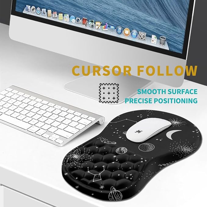 Hokafenle Ergonomic Mouse Pad Wrist Support, Wrist Rest Mousepad for Carpal Tunnel Pain Relief with Integrated Memory Foam Slope Massage Bulge (11.8x7.9 inch,Galaxy
