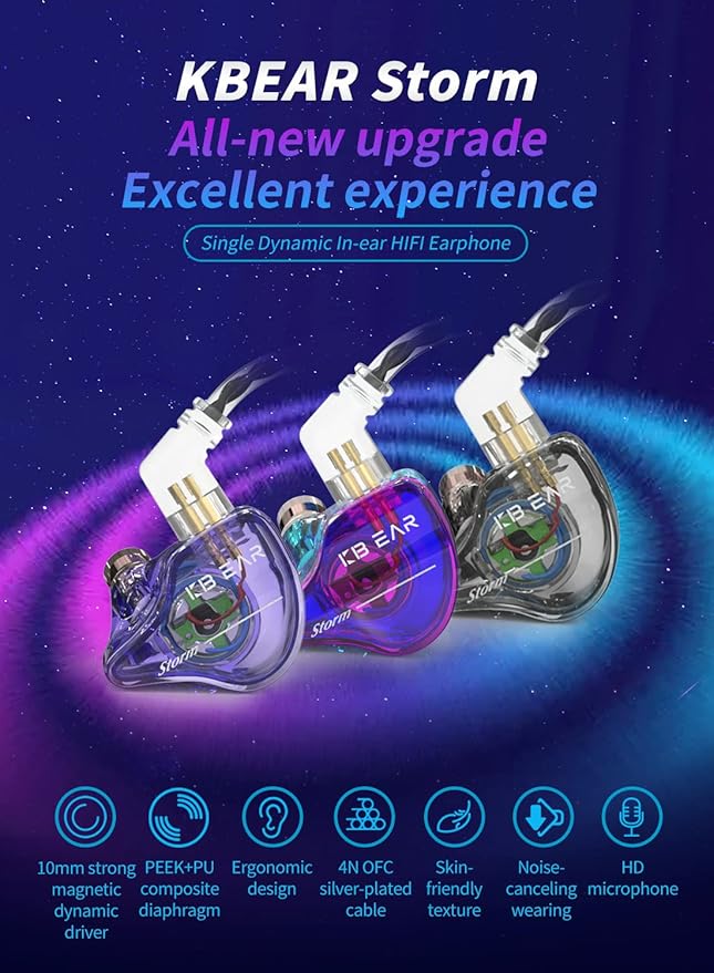 YINYOO KBEAR Storm Earphones in Ear Monitor for Singers Drummers Musicians Bassists, Hi Res Wired Earbuds in Ear Headphones Custom IEM, Detachable OFC Silver-Plated Cable Auriculares