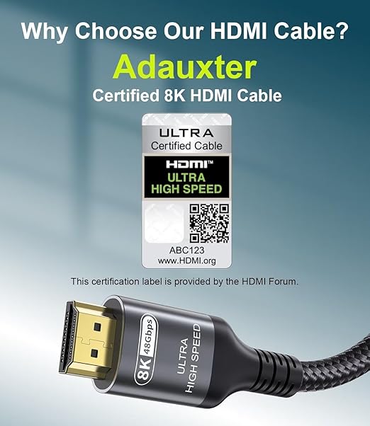 Certified 10K 8K HDMI 2.1 Cable 25 FT, 48Gbps Ultra High Speed HDMI Cable with Ethernet 4K 240Hz 165Hz 144Hz 120Hz 8K60Hz eARC HDCP2.3 HDR10+ PC Laptop TV Monitor Projector