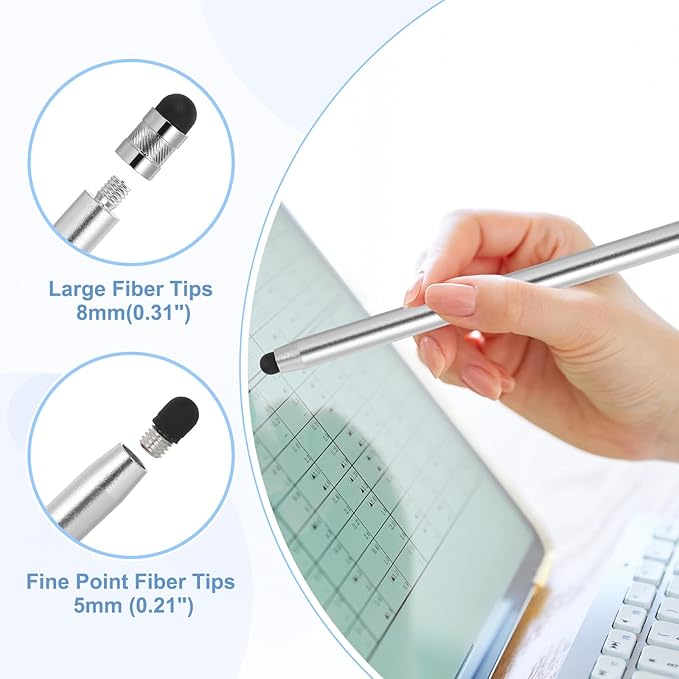 PATIKIL 5 Pcs Stylus Pens for Touch Screens, 2 in 1 High Sensitivity Universal Pen Capacitive Stylus for Phone Tablets Laptop Touch Screen Devices, Silver