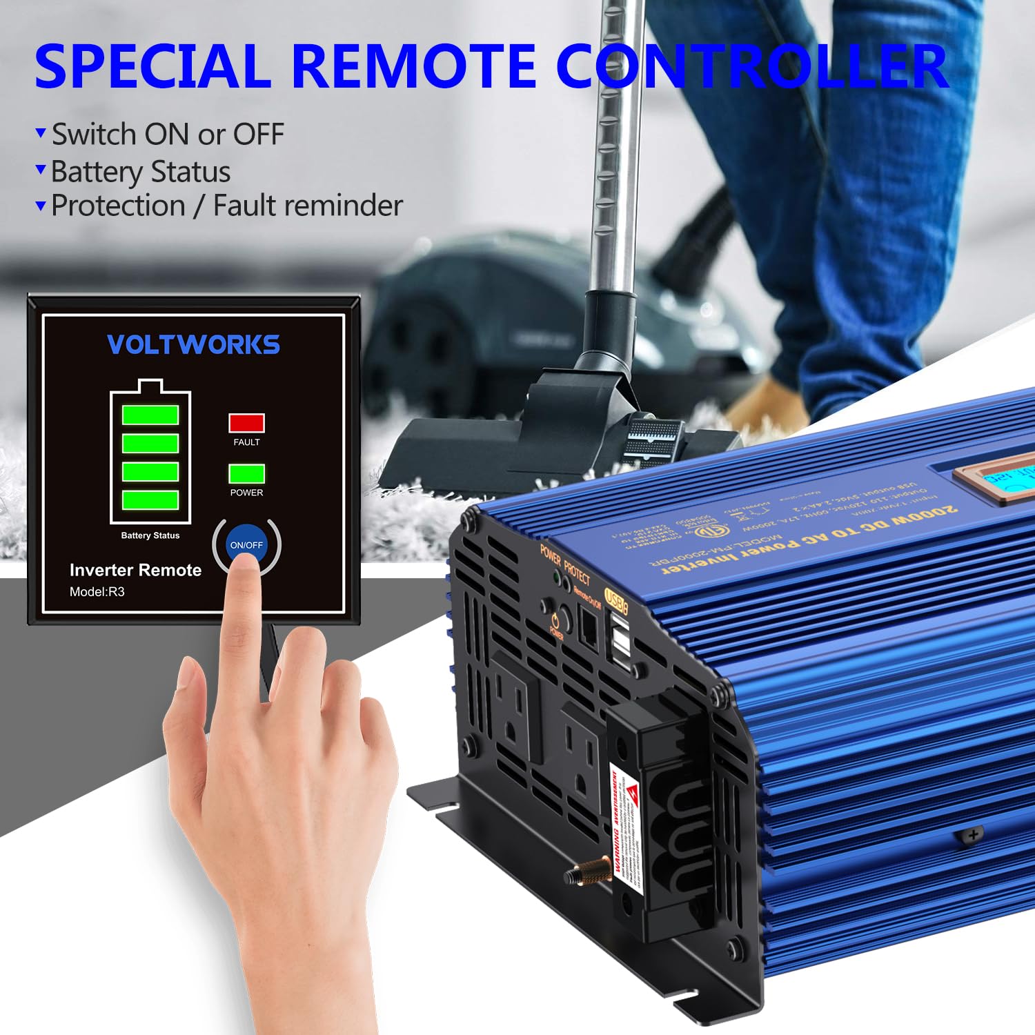 Power Inverter 2000w DC 12V to AC 120V ETL UL458 VOLTWORKS