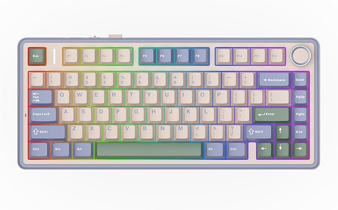 EPOMAKER x Aula F75 Gasket Mechanical Keyboard, 75% Wireless Hot Swappable Gaming Keyboard with Five-Layer Padding&Knob, Bluetooth/2.4GHz/USB-C, RGB (Green, Crescent Switch)