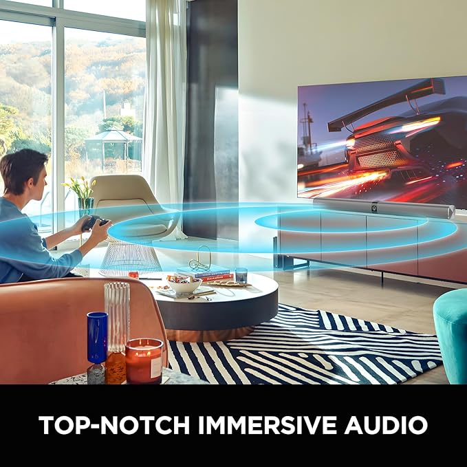 Sound Bar, 80W Soundbar with Bluetooth/ARC/Opt/AUX Connect, with Volume Boost, 3 Equalizer Modes, 2 in 1 Detachable Soundbar for TV/PC/Gaming/Projectors