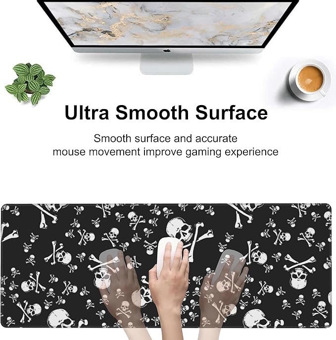 Skull Head Desk Mat,Large Pirate Skull Crossbones Gaming Keyboard Mouse Pad,Non-Slip Rubber Base Desk Pad Thick Stitched Edges Waterproof Mousepad Mouse Mat 31.5"x11.8"