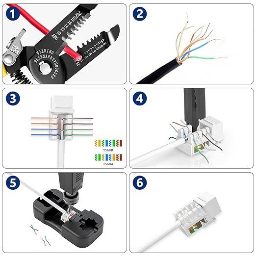 Cat6 Keystone Jacks 12-Pack, RJ45 Keystone Jack 90 Degree Punch Down, Ethernet Jack for Cat6, Cat5e, Cat5 Cabling, Slim Profile in White