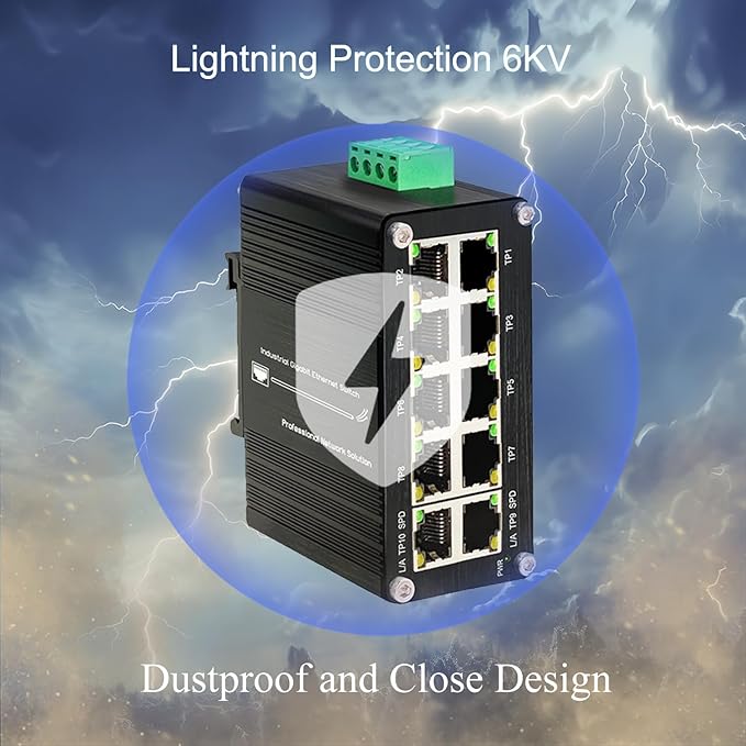 10-Port Gigabit Ethernet Switch,Industrial Design with Rugged Metal Case, Plug and Play, Full-Duplex Fast Ethernet Connectivity, Unmanaged Gigabit Switch, Compact Mini Size, Din-Rail or Wall Mount