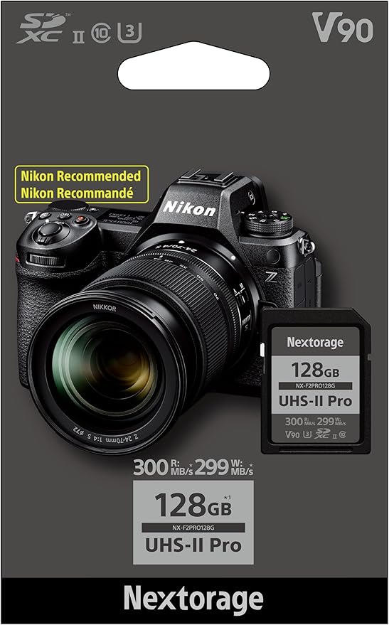 Nextorage 128GB SDXC UHS-II V90 Japanese Brand pSLC Max. Write Speed 299MB/s Max. Read Speed 300MB/s 4K Recording NX-F2PRO128G SD Card Memory for Camera
