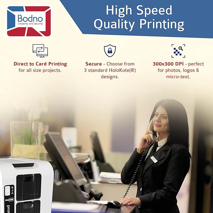 Bodno Magicard Pronto 100 ID Card Printer & Complete Supplies Package ID Software - Silver Edition
