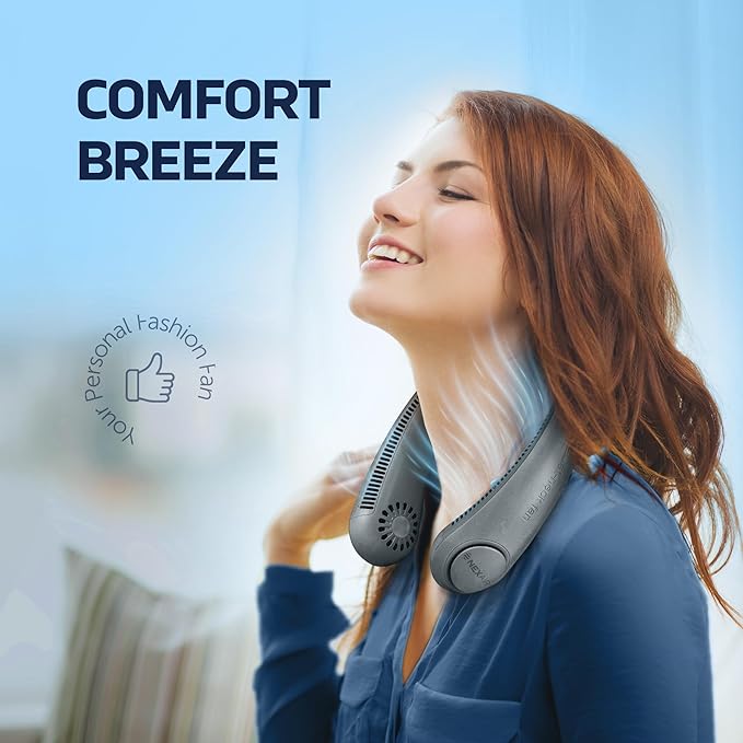 Portable Neck Fan - 3 Speed Rechargeable Bladeless Neck Fan, Adjustable Personal Black Neck Fan For Women & Men Modern Design, Great Cooling Fan For Travel, Outdoors & Sports