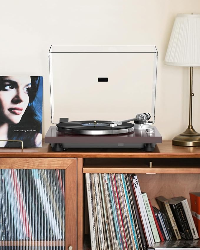 Turntable Record Player Wireless Output Carbon Fiber Tonearm Vinyl Player Aluminium Platter Belt-Drive LP Turn Tables 33 1/3&45 RPM Audio Phono RCA Line Out AT-3600L MM Cartridge Pale Walnut Red