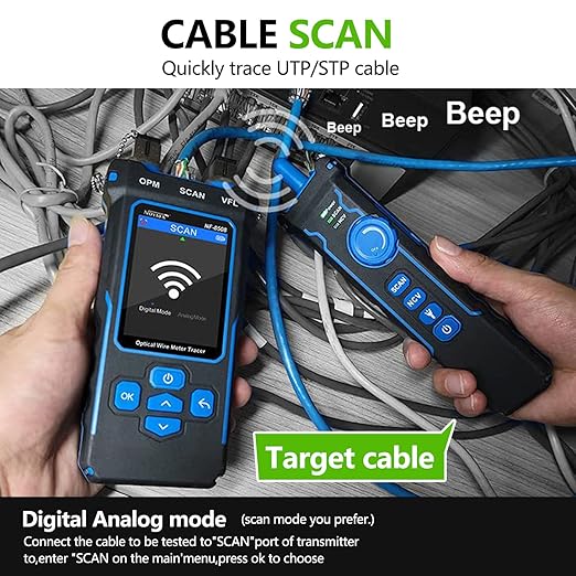 NOYAFA NF-8508 Network Cable Tester with 7 wavelength Optical Power Meter VFL,RJ11 RJ45/PoE Tester/CAT5 CAT6/NCV with 10mw Visual Fault Locator,Network Tool with Lithium Battery