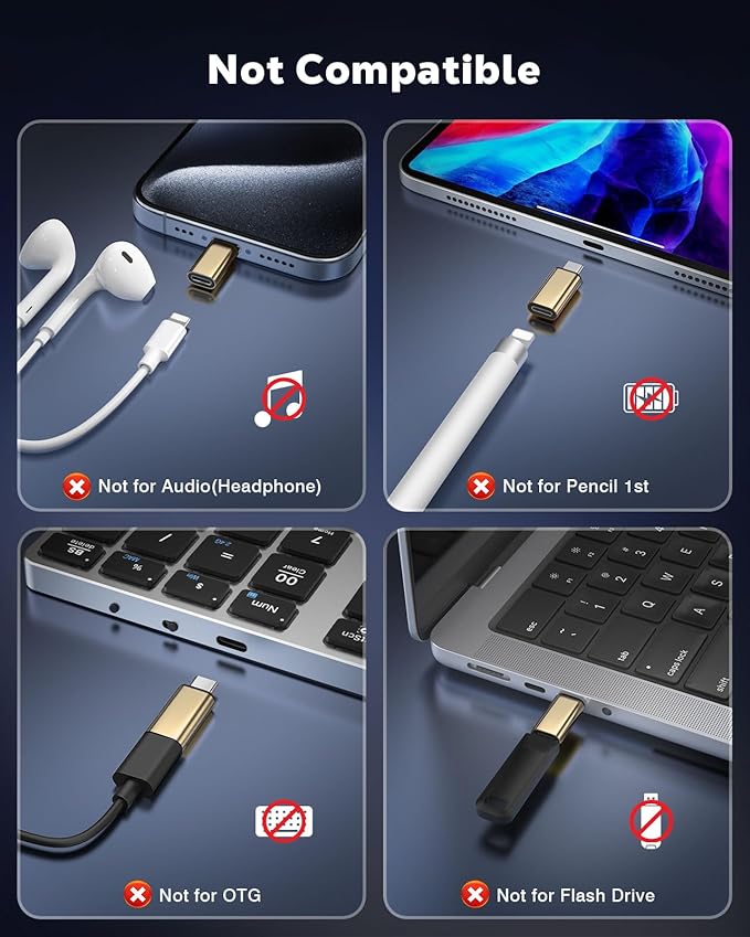 MoKo Lightning to USB C Adapter 2Pack, NOT for Lightning Earbuds/Headphones/OTG, USB-C to Lightning Adapter for iPhone Air 17 16 15 Pro Max Plus,iPad Pro/Air,Galaxy,ONLY for Charging/Data Sync, Gold