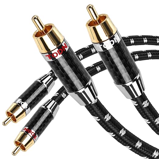 TODN HiFi RCA to RCA Audio Cables Audiophile with OFC Core for Subwoofer, Phono, Amplifiers, Speakers(6.5ft/2m, 1 Pair)