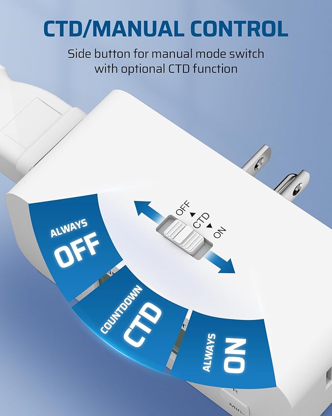 DEWENWILS 36 Hours Countdown Timer Outlet, Timers for Electrical Outlets Indoor, Large Screen & Repeat Function, Grounded Outlet, Auto Shut Off for Fan, Lights, Charger, 125V 60Hz, 1 Pack