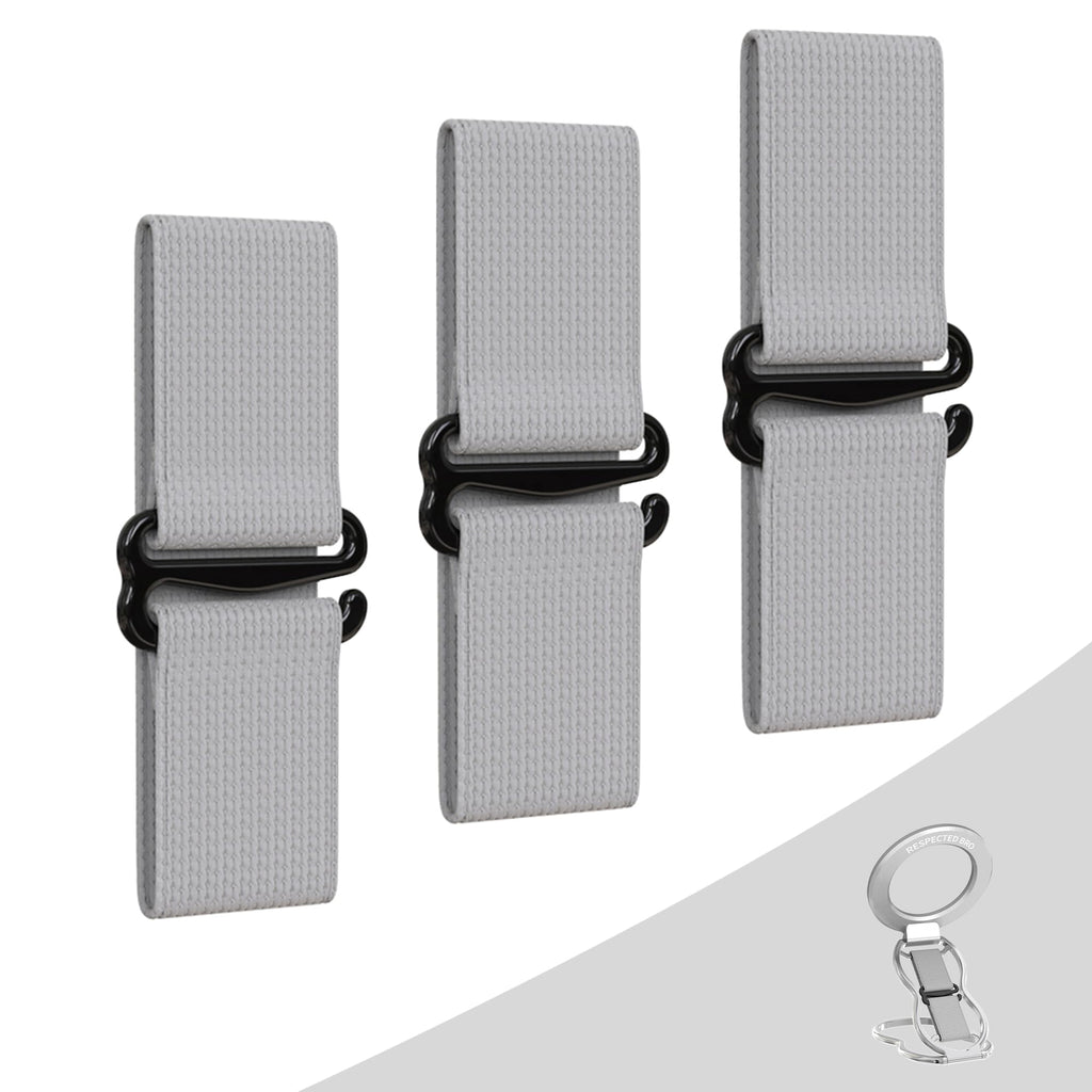 RESPECTED-BRO-3-PCS-Elastic-Strap for Magnetic Phone Grip Stand with Finger Strap, 4-in-1 Magnetic Ring Holder, Kickstand and Elastic Strap for Smartphones (Silver)