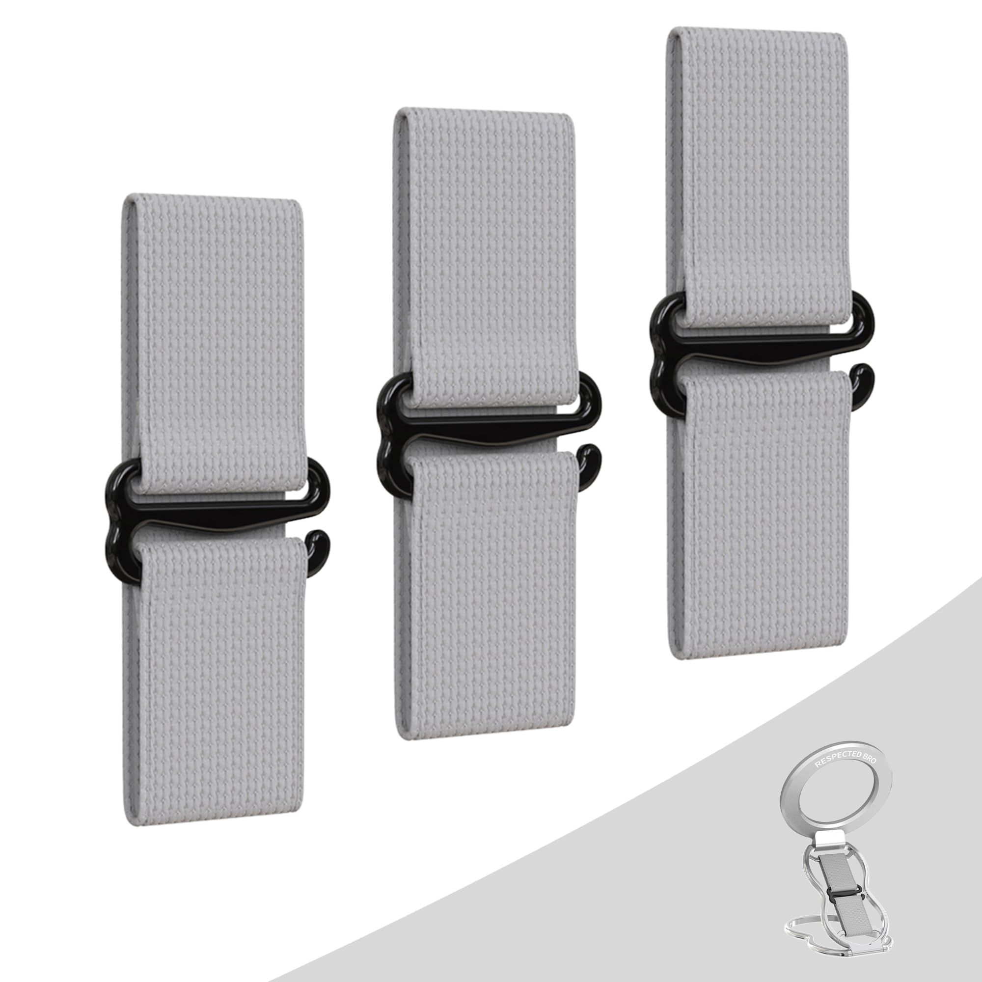 RESPECTED-BRO-3-PCS-Elastic-Strap for Magnetic Phone Grip Stand with Finger Strap, 4-in-1 Magnetic Ring Holder, Kickstand and Elastic Strap for Smartphones (Silver)