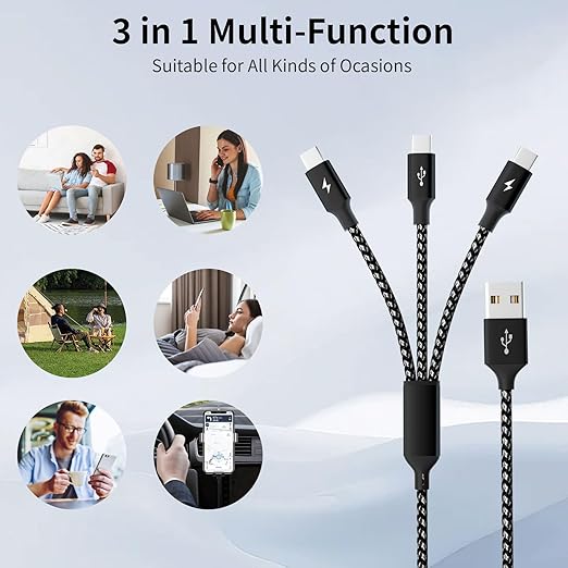 Multi Charging Cable,USB C Splitter Cable,3 in 1 Travel Fast Charging Cord with 3 Type-C Port for iPhone 16 15 Pro Max Galaxy S23 S22 S10 Note 20 Cell Phones Tablets and More,1Pack 5FT